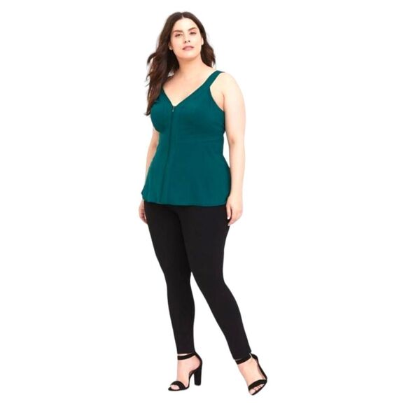 TORRID Botanical Green Crepe Zip Front Tank Top. 3X - Picture 2 of 14
